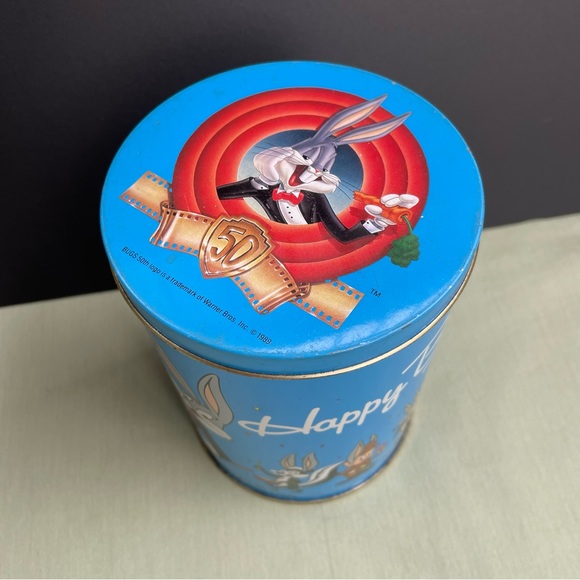 Vintage Bugs Bunny Happy Birthday Tin Can - Bugs 50th anniversary tin - Picture 3 of 10